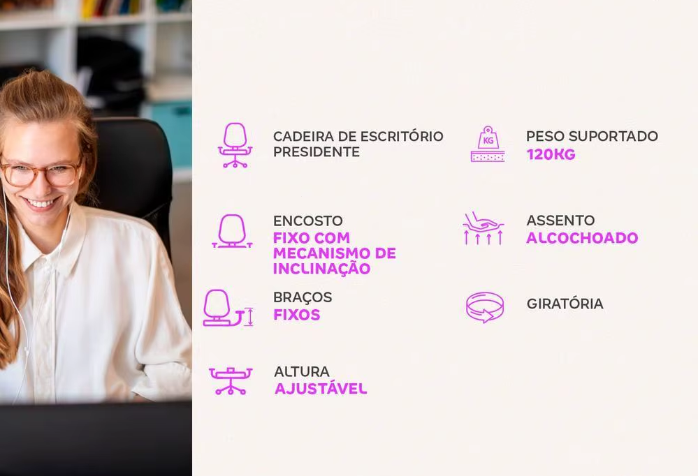 Cadeira Presidente Executiva Giratória Preta — Conforto, Autoridade e Estilo no Seu Escritório