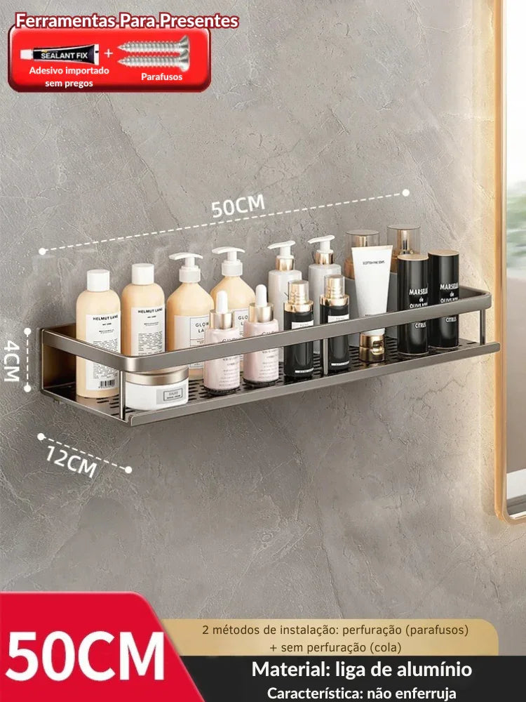 Transforme Seu Banheiro em Minutos: Suporte de Parede de Alumínio para Organização com Estilo e Praticidade!