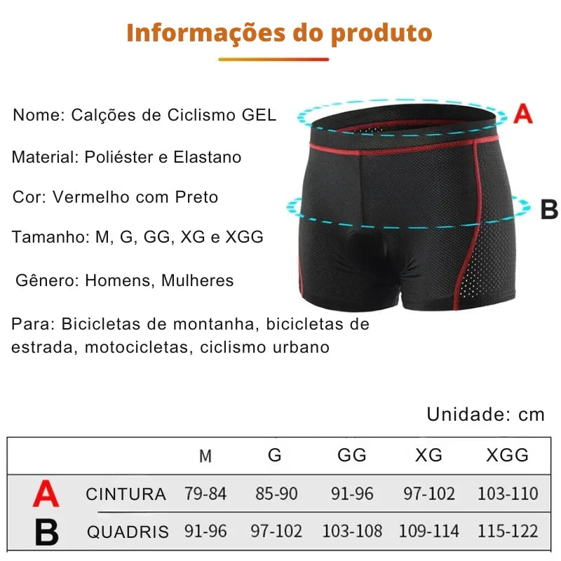 Conforto Extremo Sobre Duas Rodas – Shorts de Ciclismo com Almofada 5D em Gel, Respiráveis e Antichoque para Pedaladas Sem Limites!