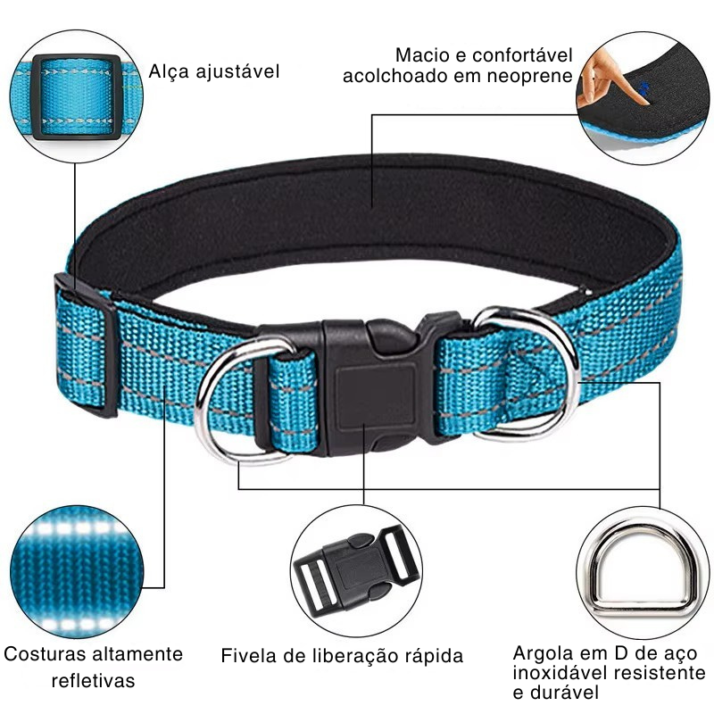 Coleira Reflexiva Premium para Cães – Segurança, Conforto e Estilo em Cada Passeio!