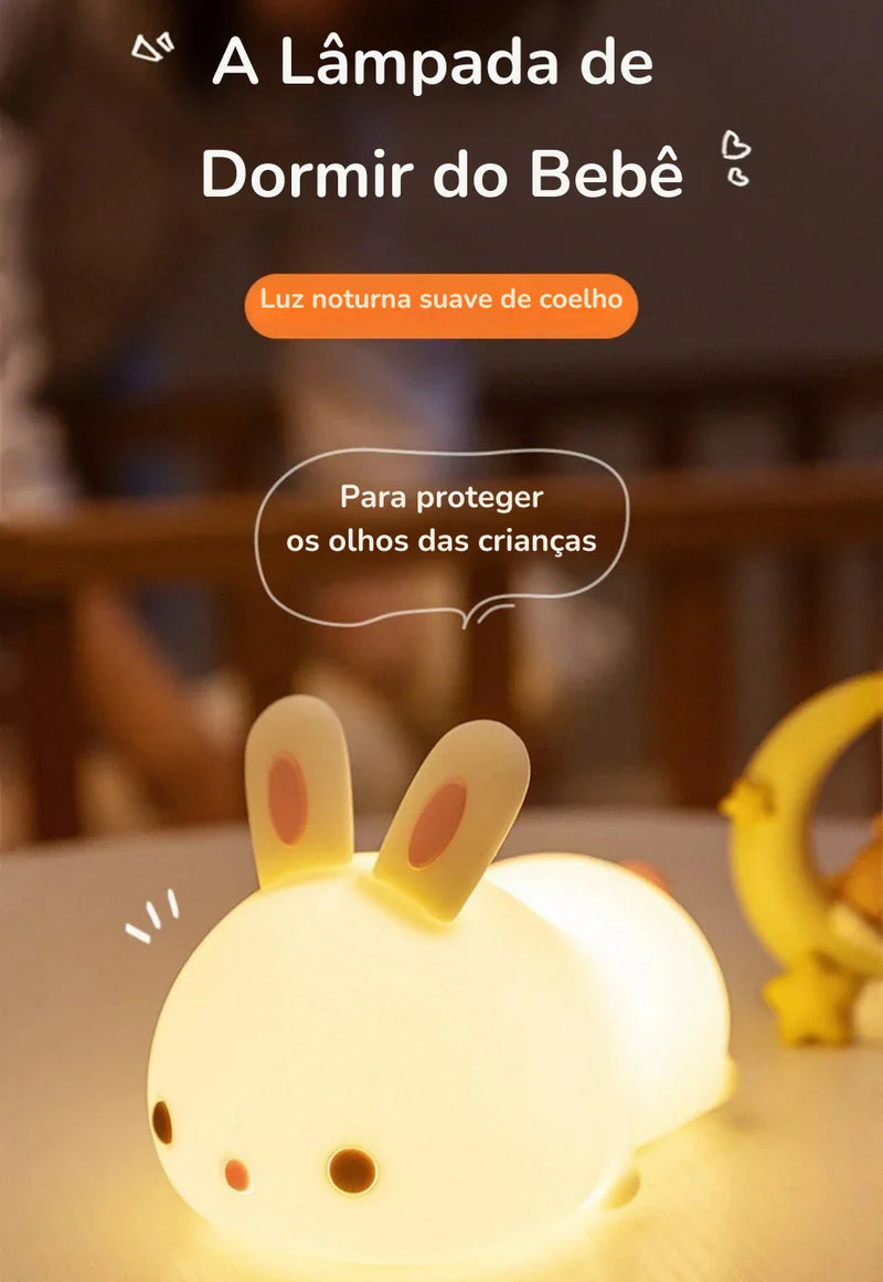Descubra a Magia do Toque: Luminária Coelho de Silicone com 16 Cores RGB — Recarregável via USB, Macia, Divertida e Perfeita para Encantar Crianças em Qualquer Ocasião!