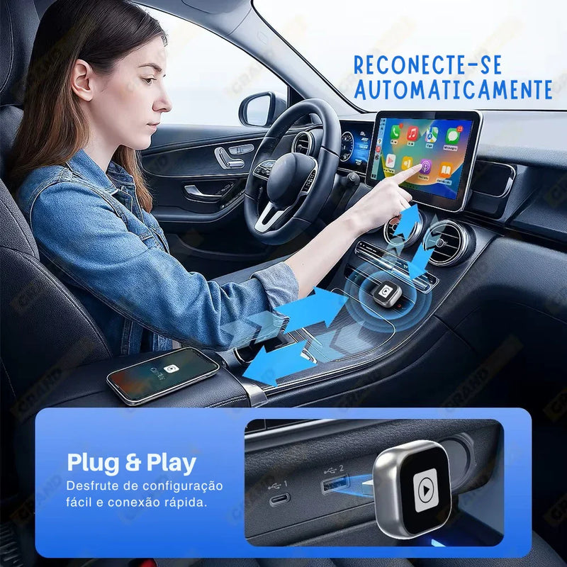 Mini Adaptador CarPlay & Android Auto Sem Fio – USB Plug & Play Universal para Diversos Modelos de Carros