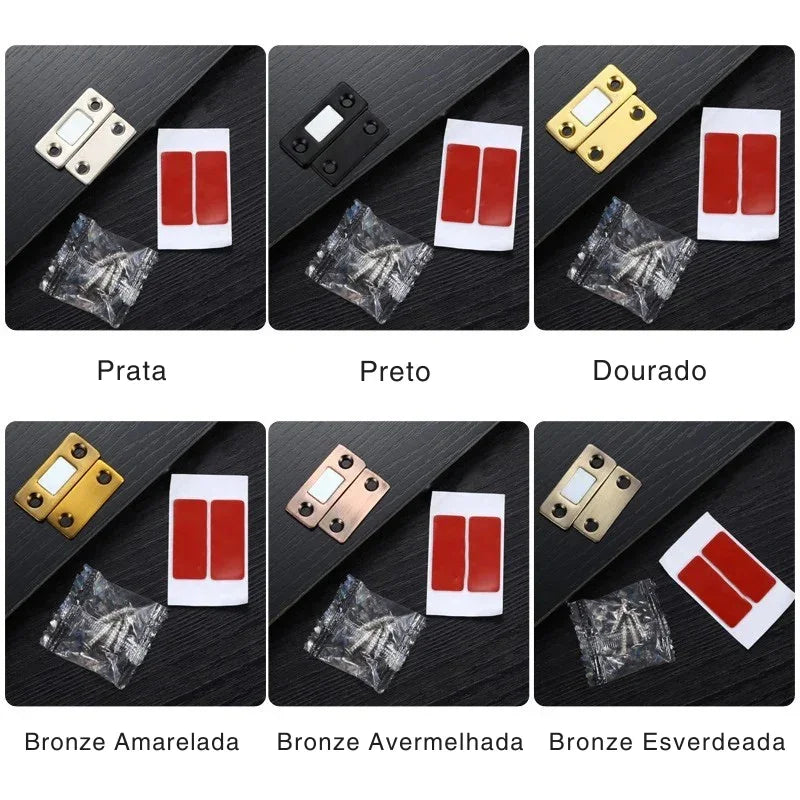 Fechamento Invisível e Seguro: Kit com 2 Travas Magnéticas para Portas de Armário – Fixação Discreta e Eficiente com Parafusos Inclusos!