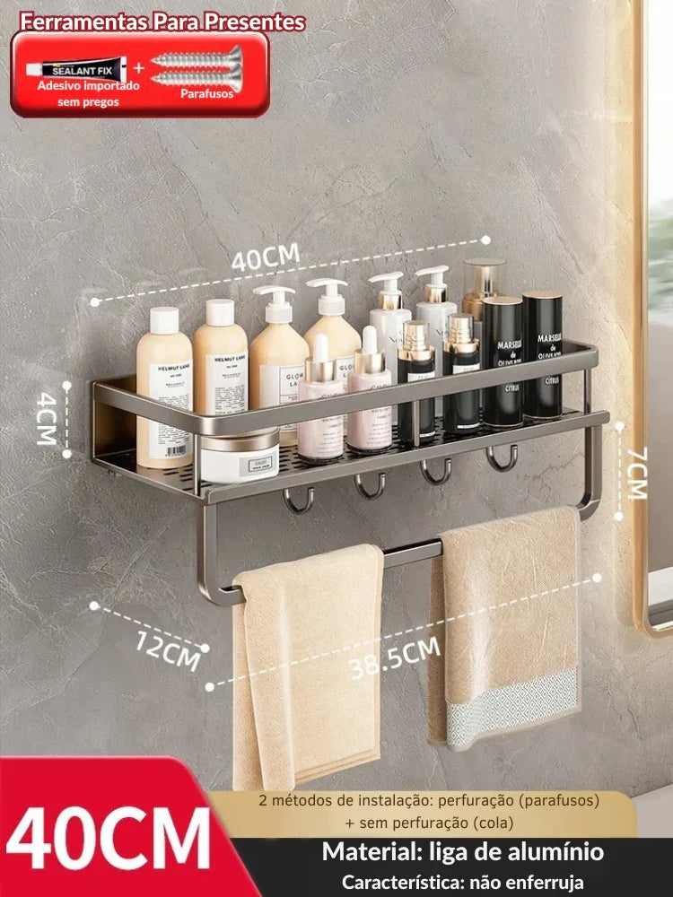 Transforme Seu Banheiro em Minutos: Suporte de Parede de Alumínio para Organização com Estilo e Praticidade!