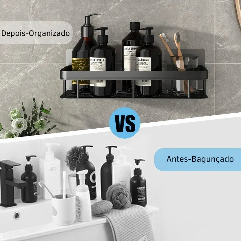 Transforme Seu Banheiro em Minutos: Prateleira de Alumínio Sem Furo para Organização Inteligente e Sofisticada! 🛁✨