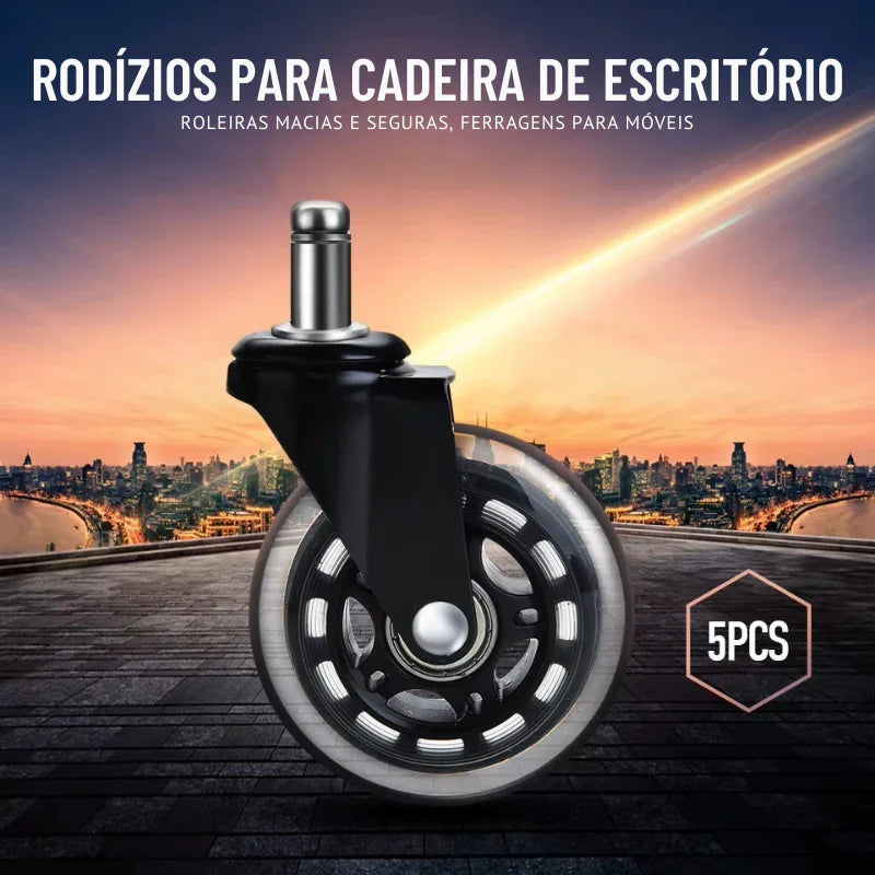 Kit 5 Rodas Premium para Cadeira de Escritório – Rodas de Borracha Giratórias, Silenciosas e Anti arranhões, em 2 Tamanhos para Substituição Fácil e Segura!
