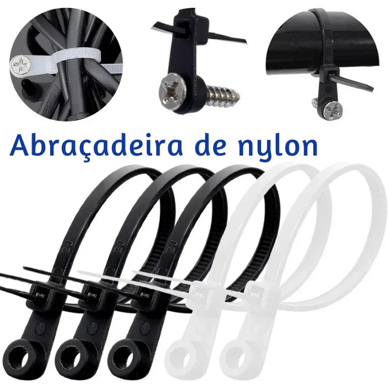 Organização Inteligente em Cada Fio: Abraçadeiras de Nylon com Furo para Parafuso – Fixação Rápida e Segura para Seus Cabos!