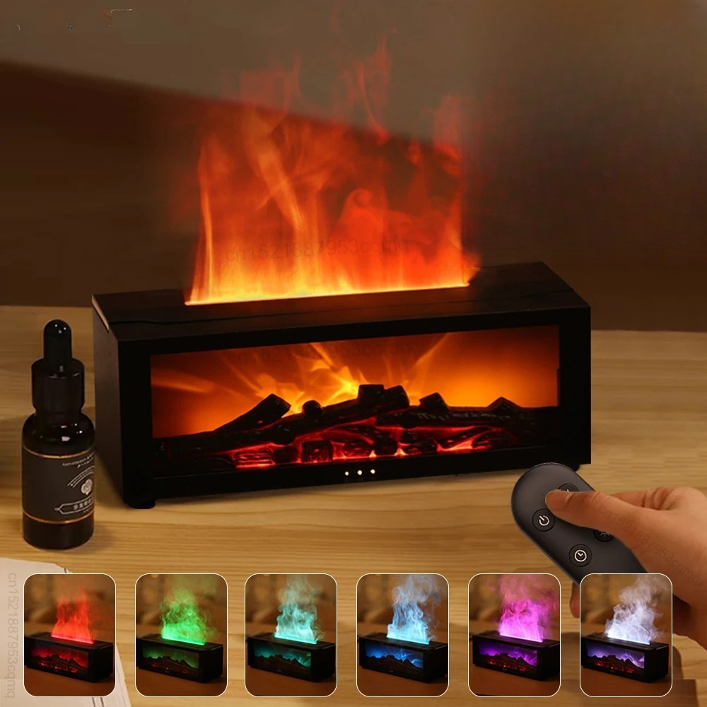Chamas de Aroma: Umidificador com Difusor de Óleos Essenciais, Luz RGB e Controle Remoto para uma Atmosfera Mágica!
