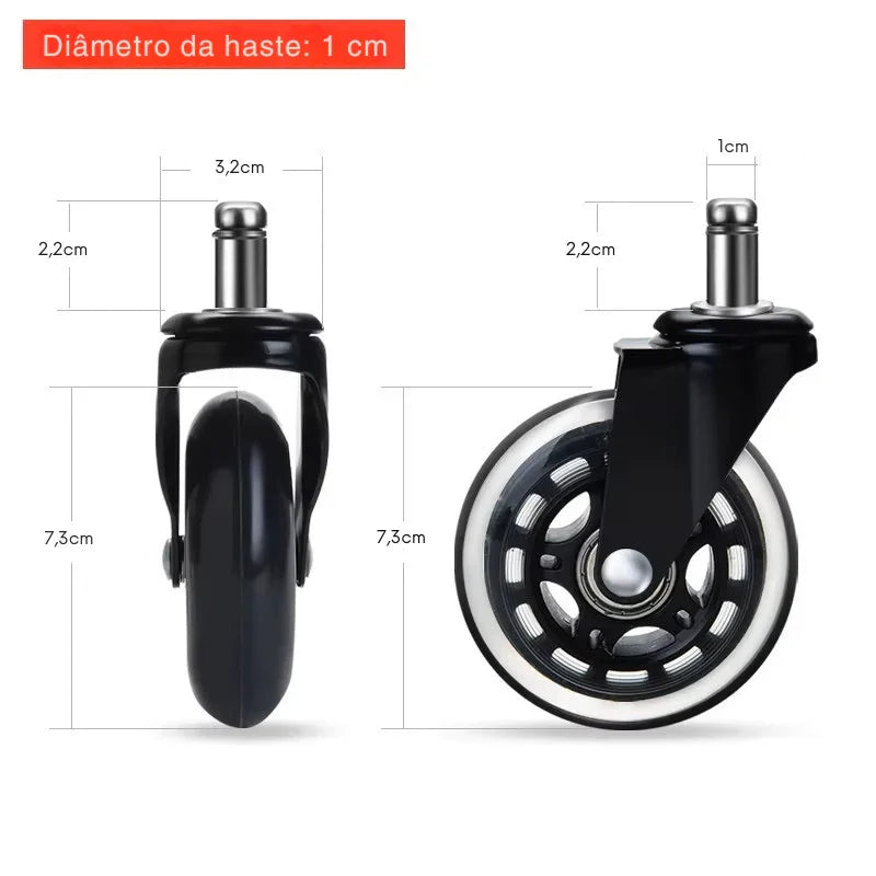 Kit 5 Rodas Premium para Cadeira de Escritório – Rodas de Borracha Giratórias, Silenciosas e Anti arranhões, em 2 Tamanhos para Substituição Fácil e Segura!