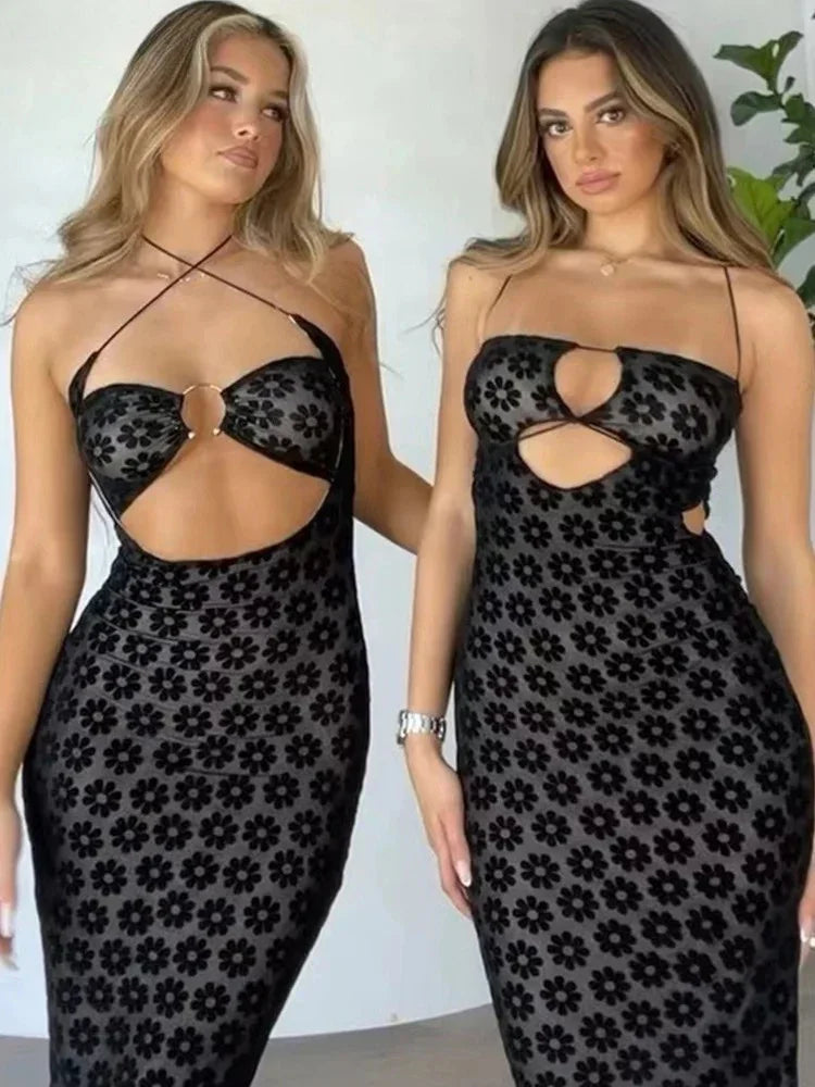 Vestido Sexy com Decote Halter – Estilo moderno, recortes ousados e elegância que destacam sua silhueta em qualquer ocasião!