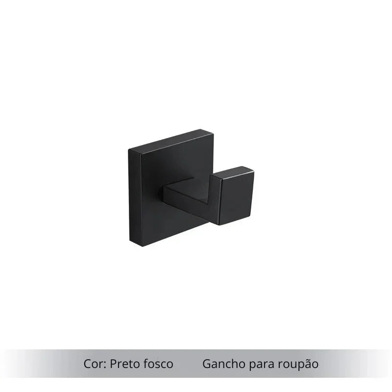 Upgrade Sofisticado no Seu Banheiro: Kit de Acessórios em Aço Inoxidável Preto Fosco com Toalheiro, Suporte de Papel, Ganchos e Mais!
