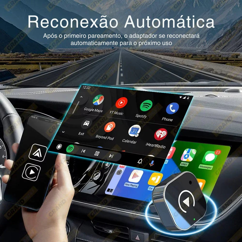 Novo Adaptador Inteligente CarPlay & Android Auto Sem Fio – Mini USB Plug & Play Universal