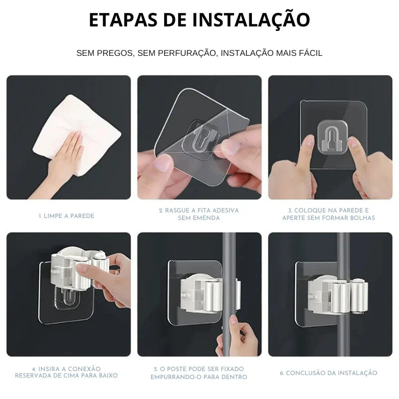 Organização Inteligente: Suporte Autoadesivo para Vassouras e Esfregões – Praticidade e Ordem na Cozinha ou Banheiro!