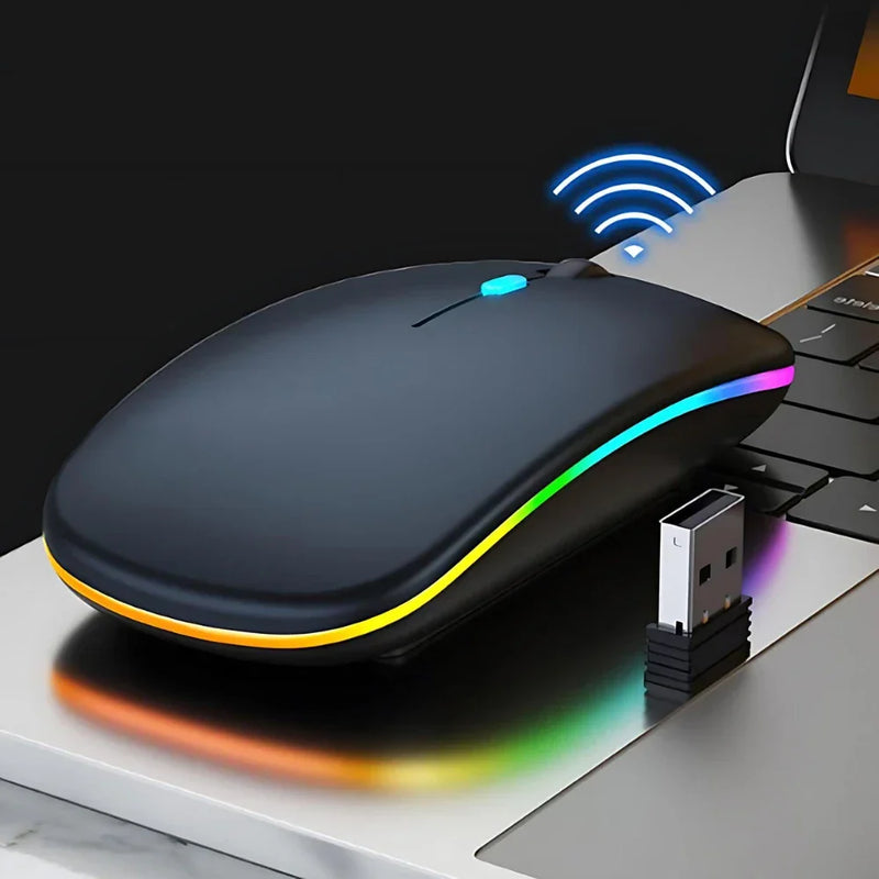 Mouse Sem Fio Recarregável com LED RGB — Conexão 2.4GHz, Estilo e Performance em Suas Mãos!