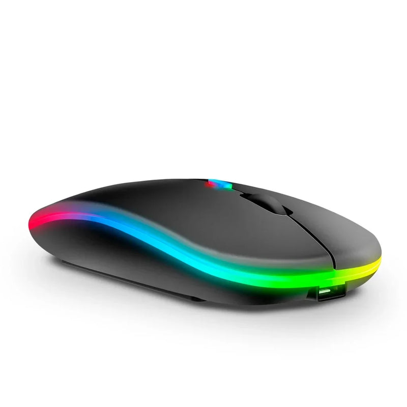 Mouse Sem Fio Recarregável com LED RGB — Conexão 2.4GHz, Estilo e Performance em Suas Mãos!