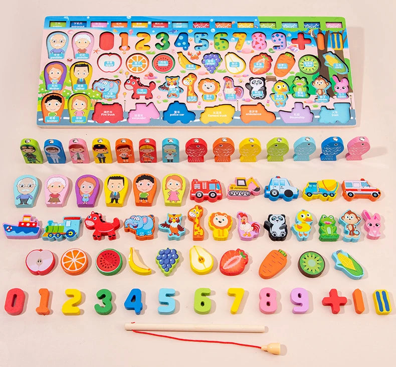 Aprender Brincando: o brinquedo educativo de madeira que ensina cores, formas, números e coordenação de um jeito divertido!