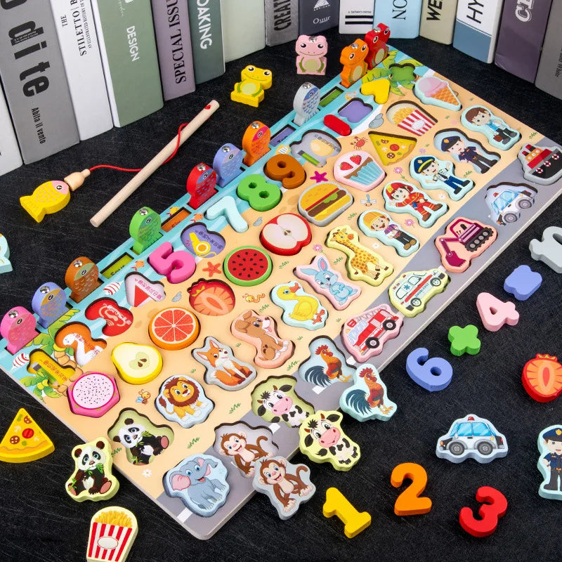 Aprender Brincando: o brinquedo educativo de madeira que ensina cores, formas, números e coordenação de um jeito divertido!