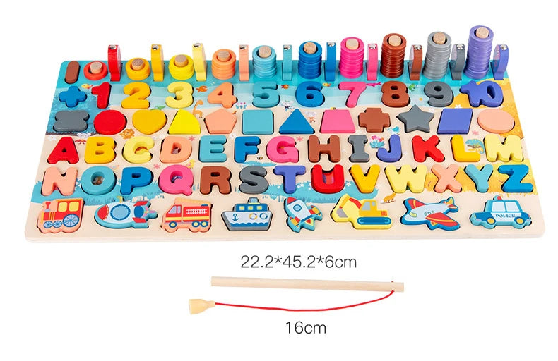 Aprender Brincando: o brinquedo educativo de madeira que ensina cores, formas, números e coordenação de um jeito divertido!