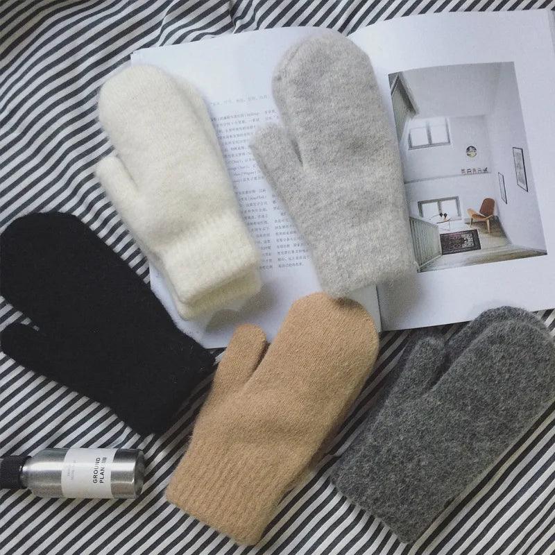 Luvas Femininas de Inverno com Pele de Coelho Fofinha – Conforto Aveludado, Estilo Clássico e Aquecimento Total para Dias Gelados