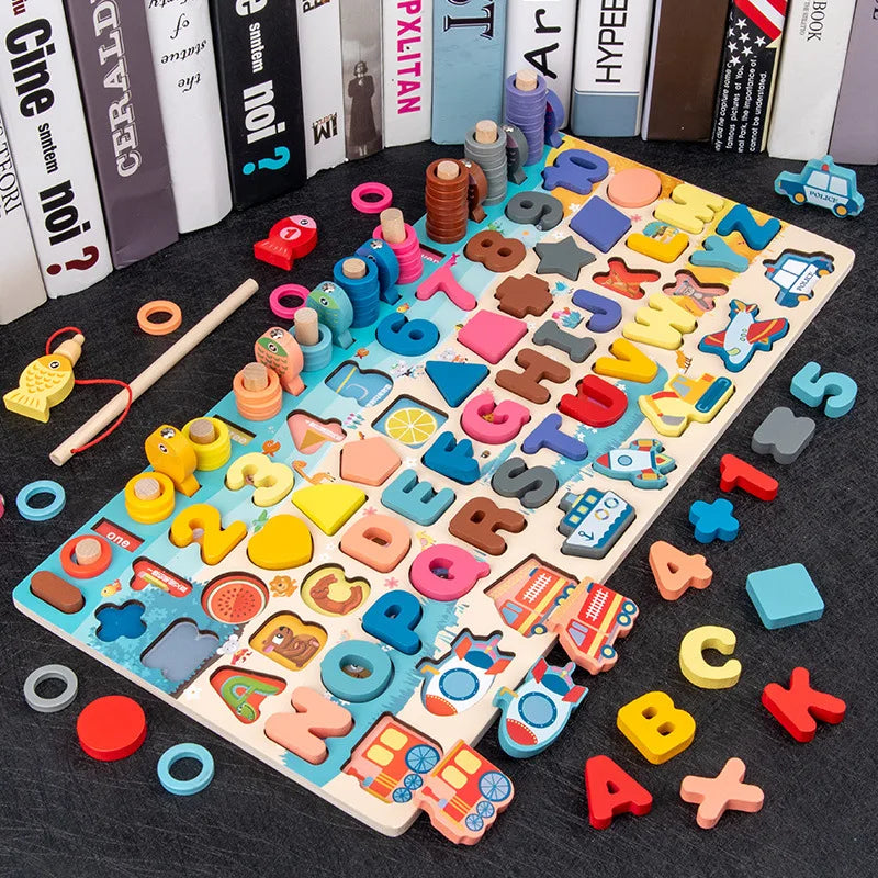 Aprender Brincando: o brinquedo educativo de madeira que ensina cores, formas, números e coordenação de um jeito divertido!