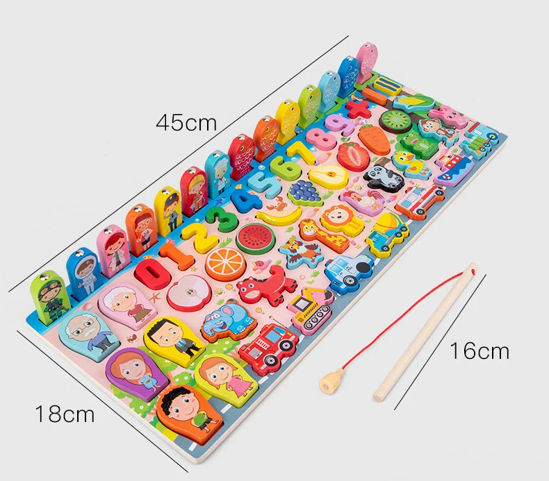 Aprender Brincando: o brinquedo educativo de madeira que ensina cores, formas, números e coordenação de um jeito divertido!