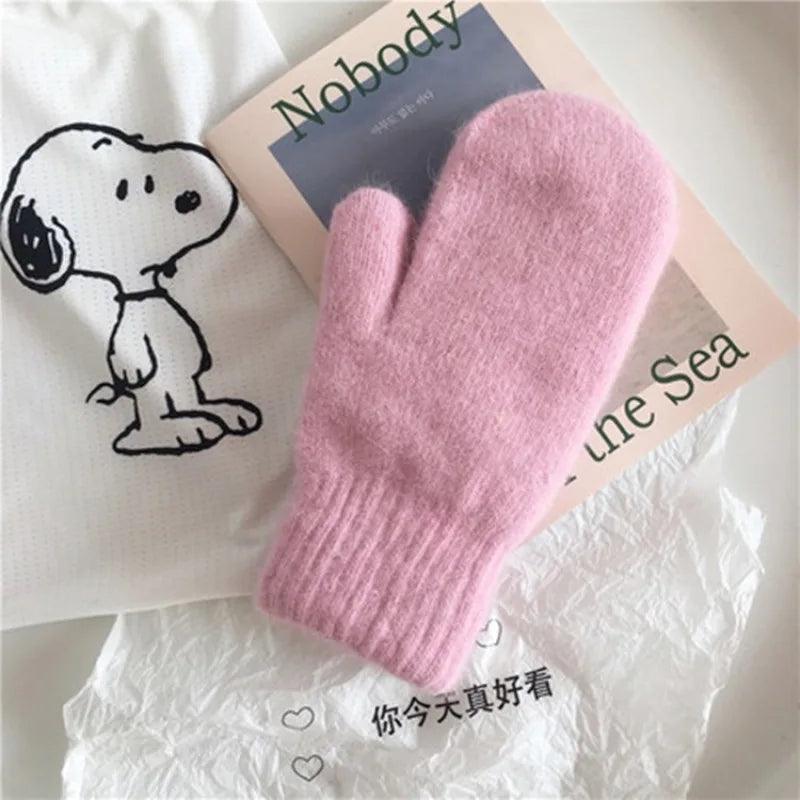 Luvas Femininas de Inverno com Pele de Coelho Fofinha – Conforto Aveludado, Estilo Clássico e Aquecimento Total para Dias Gelados