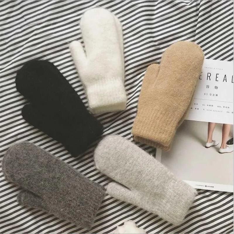 Luvas Femininas de Inverno com Pele de Coelho Fofinha – Conforto Aveludado, Estilo Clássico e Aquecimento Total para Dias Gelados