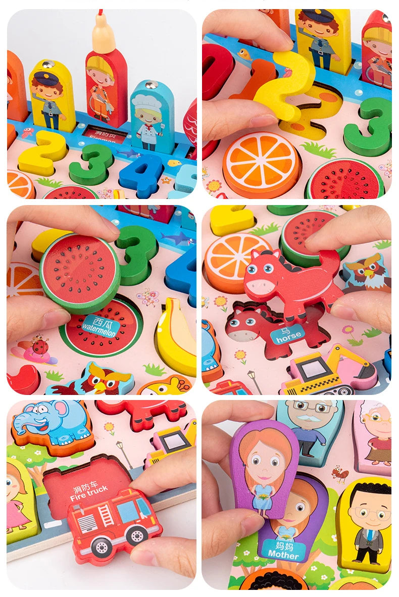 Aprender Brincando: o brinquedo educativo de madeira que ensina cores, formas, números e coordenação de um jeito divertido!