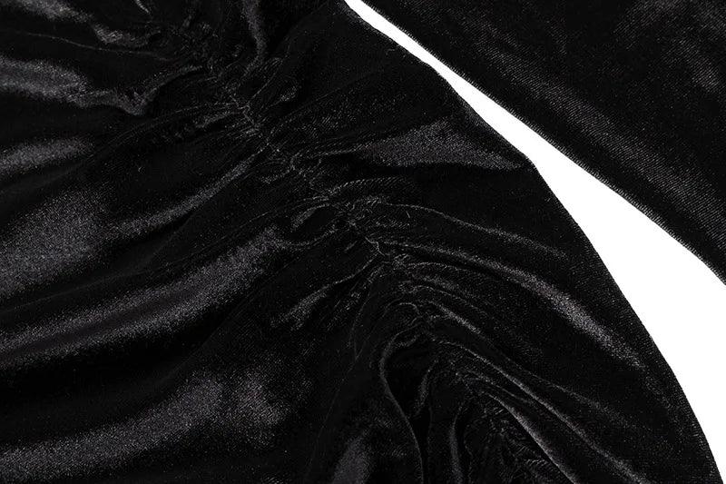 Vestido de Veludo Outono/Inverno – Elegância Sofisticada com Manga Longa, Fenda Lateral Sexy e Caimento Justo para Festas e Noites de Glamour!