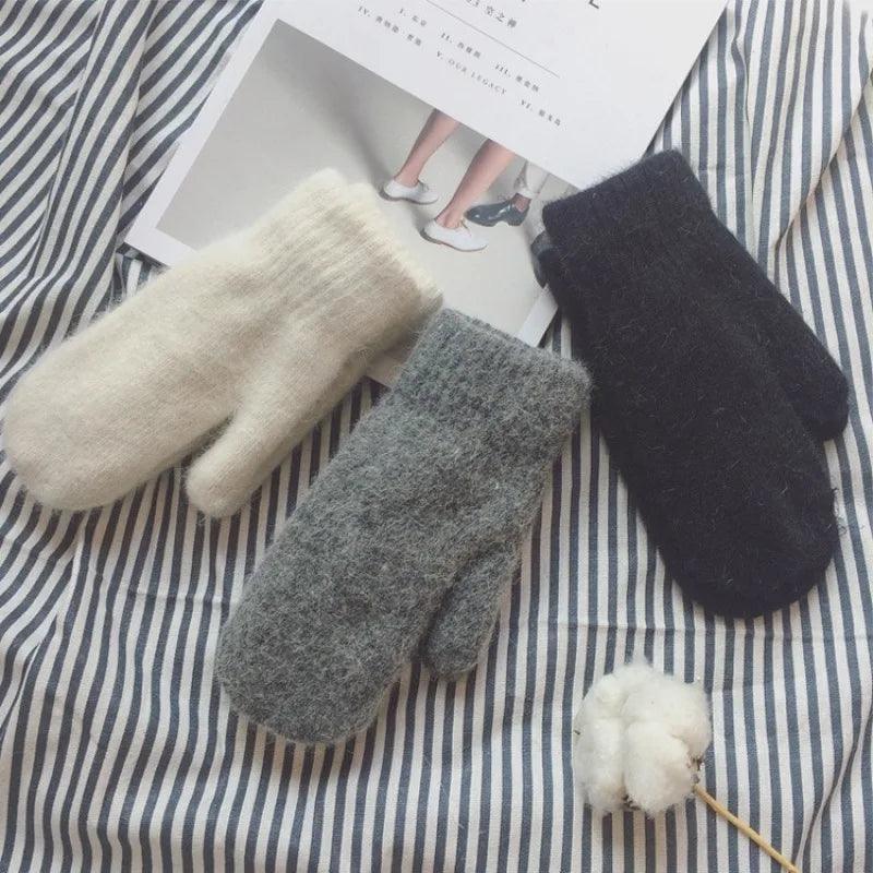 Luvas Femininas de Inverno com Pele de Coelho Fofinha – Conforto Aveludado, Estilo Clássico e Aquecimento Total para Dias Gelados