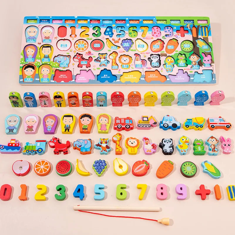 Aprender Brincando: o brinquedo educativo de madeira que ensina cores, formas, números e coordenação de um jeito divertido!