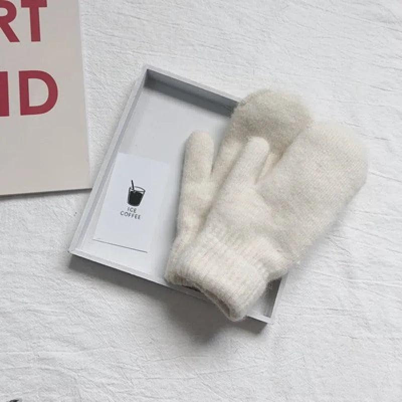 Luvas Femininas de Inverno com Pele de Coelho Fofinha – Conforto Aveludado, Estilo Clássico e Aquecimento Total para Dias Gelados