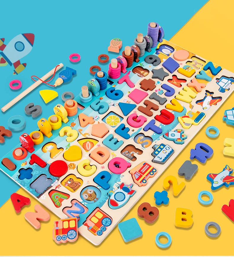 Aprender Brincando: o brinquedo educativo de madeira que ensina cores, formas, números e coordenação de um jeito divertido!