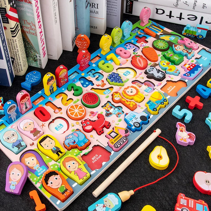 Aprender Brincando: o brinquedo educativo de madeira que ensina cores, formas, números e coordenação de um jeito divertido!