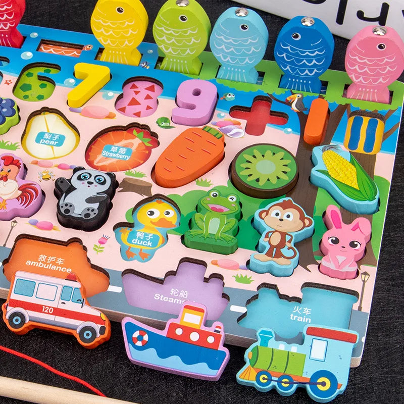 Aprender Brincando: o brinquedo educativo de madeira que ensina cores, formas, números e coordenação de um jeito divertido!
