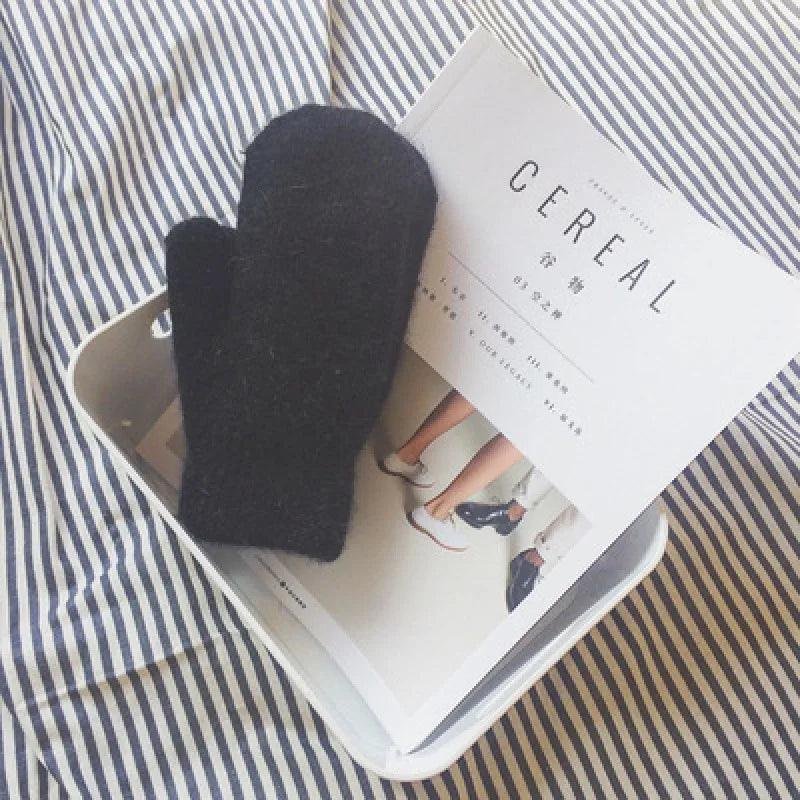 Luvas Femininas de Inverno com Pele de Coelho Fofinha – Conforto Aveludado, Estilo Clássico e Aquecimento Total para Dias Gelados