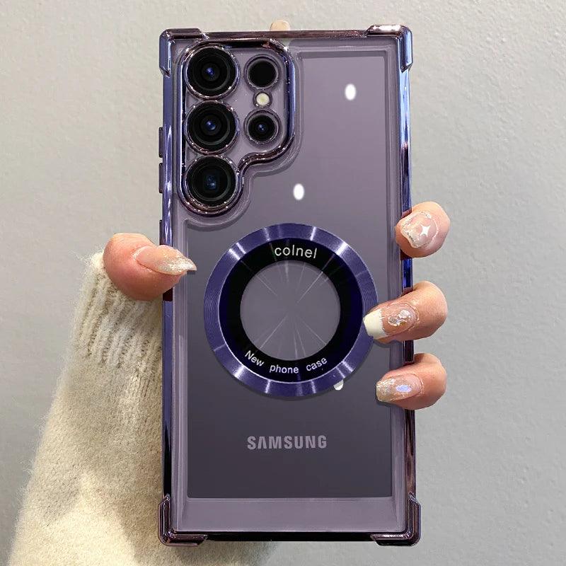 Capa Magnética de Luxo com Revestimento Premium e Proteção de Lente – Compatível com Samsung S23/S24/S25 Ultra, Plus e Note 20