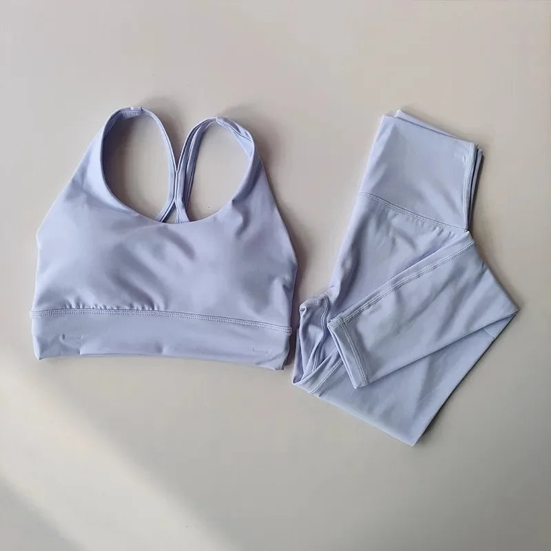 Conjunto de Yoga 2 em 1 para Mulheres: Cintura Alta + Top Cropped Respirável — O Look Fitness que Une Conforto, Estilo e Performance no Treino!
