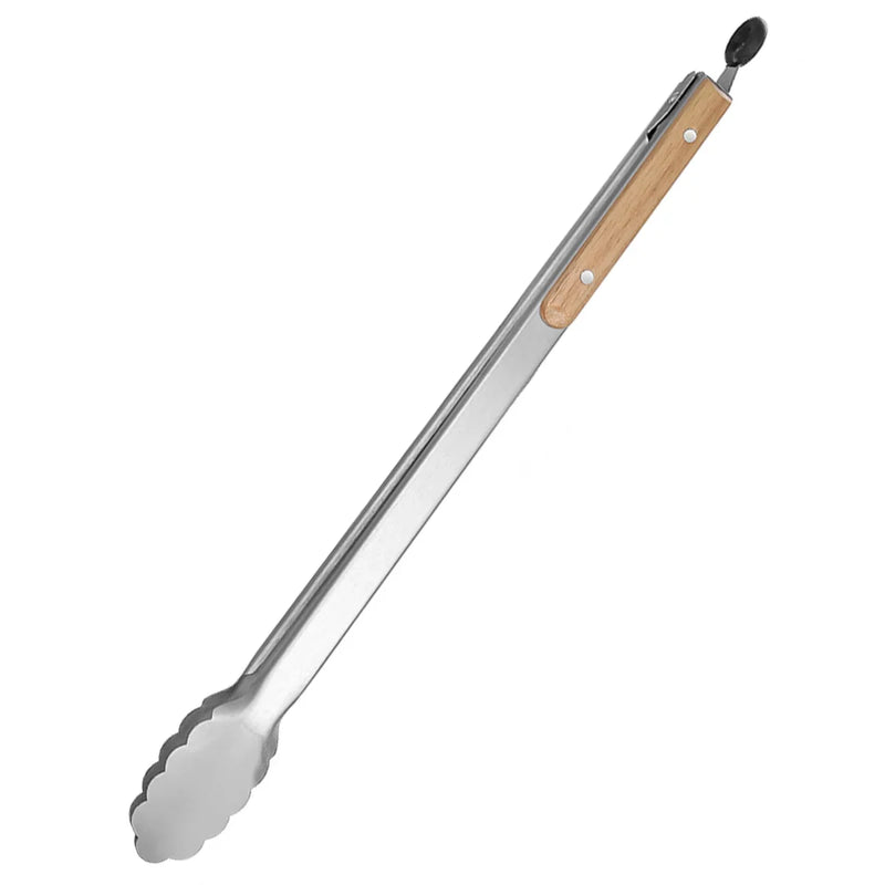 Seu Churrasco em um Show de Praticidade com a Pinça de Aço Inoxidável com Cabo de Carvalho e Sistema de Travamento!