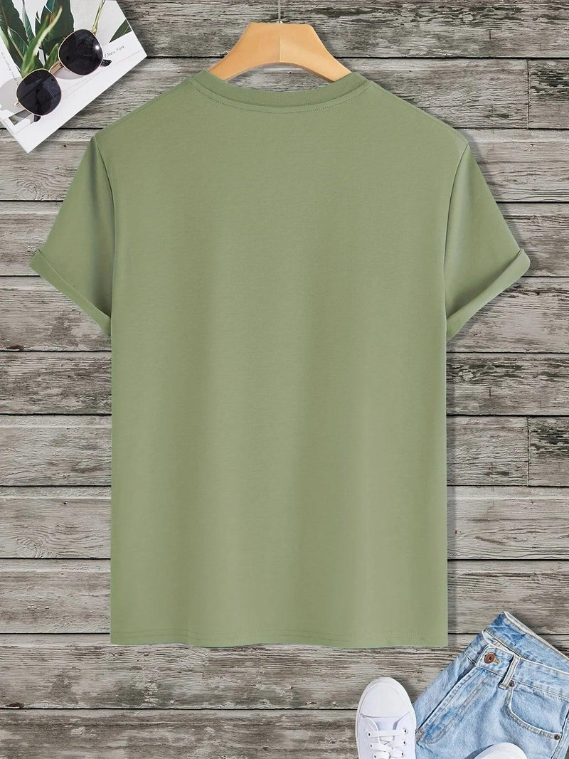 Camiseta Masculina 100% Algodão – Estampa Montanha & Bússola, Estilo Aventureiro com Conforto Leve de Verão