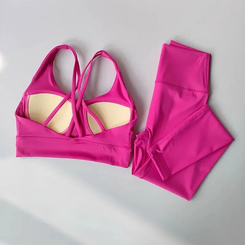 Conjunto de Yoga 2 em 1 para Mulheres: Cintura Alta + Top Cropped Respirável — O Look Fitness que Une Conforto, Estilo e Performance no Treino!