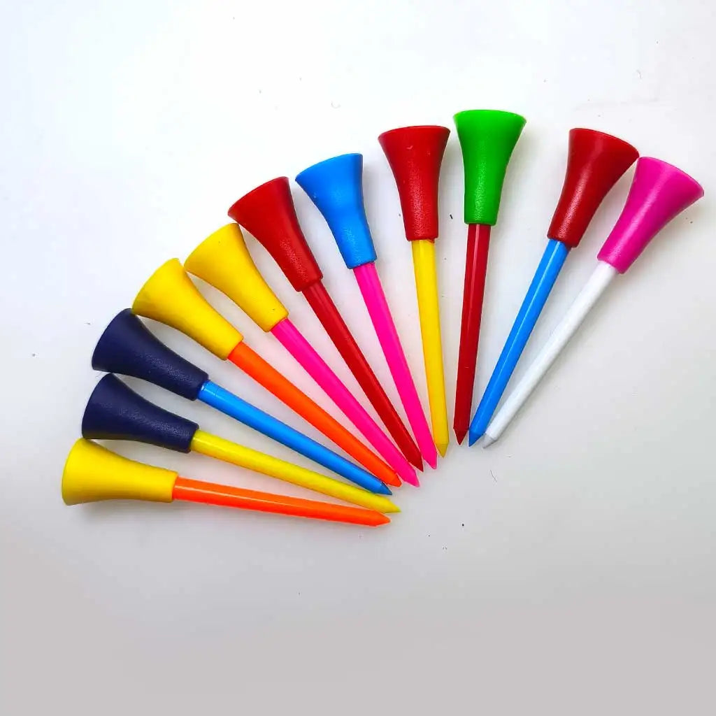 Golf Tees 83mm com Topo em Borracha – Suporte Preciso para a Bola, Acessório Essencial para Jogadas Perfeitas (Kit 10 a 40 Peças em Cores Surpresa)