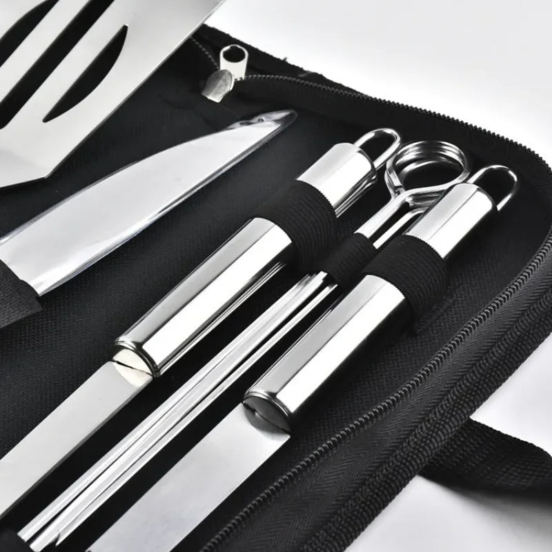 Kit de Churrasco em Aço Inoxidável – Completo, Portátil e Perfeito para Assados ao Ar Livre!