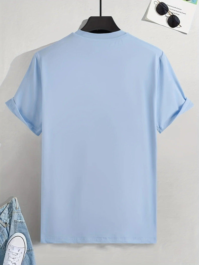 Camiseta Masculina 100% Algodão – Estampa Montanha & Bússola, Estilo Aventureiro com Conforto Leve de Verão