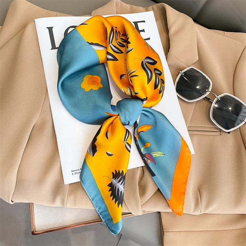 Toque de Luxo em Cada Dobra: Lenço Feminino de Cetim Xadrez para Pescoço, Cabelo ou Look de Trabalho