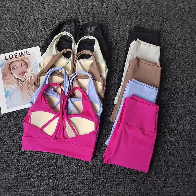 Conjunto de Yoga 2 em 1 para Mulheres: Cintura Alta + Top Cropped Respirável — O Look Fitness que Une Conforto, Estilo e Performance no Treino!