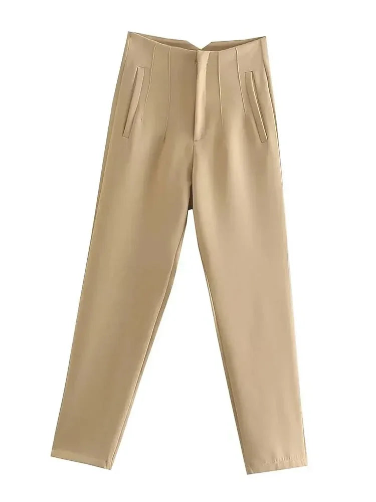 Calça Feminina Skinny de Cintura Alta – Estilo Streetwear com Detalhes Sofisticados para o Escritório e Outono