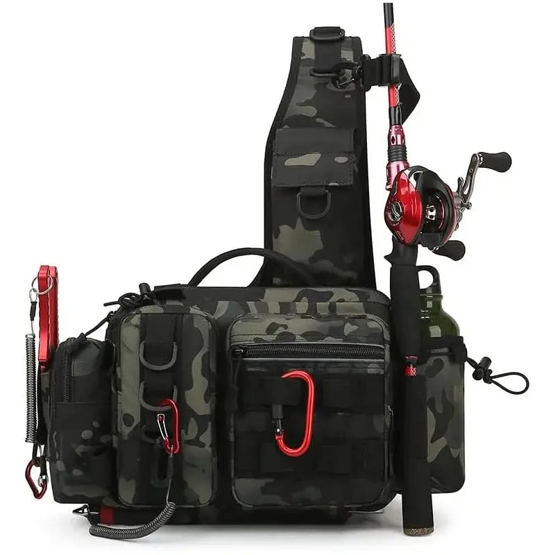 Mochila Tática de Pesca 3 em 1 — Organize Seus Equipamentos com Estilo e Leve Sua Vara nas Costas sem Complicações!