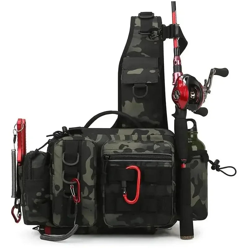Mochila Tática de Pesca 3 em 1 — Organize Seus Equipamentos com Estilo e Leve Sua Vara nas Costas sem Complicações!