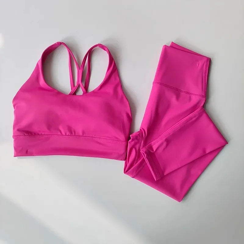 Conjunto de Yoga 2 em 1 para Mulheres: Cintura Alta + Top Cropped Respirável — O Look Fitness que Une Conforto, Estilo e Performance no Treino!